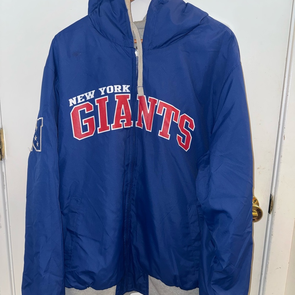 Blue Windbreaker Jacket with Hood and Zip-Up Design